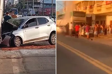 Imagem ilustrativa da imagem Ônibus pega fogo após acidente com carro na Rodovia do Sol