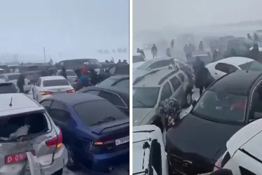 Imagem ilustrativa da imagem VÍDEO | Engavetamento de 95 carros deixa feridos no Cazaquistão