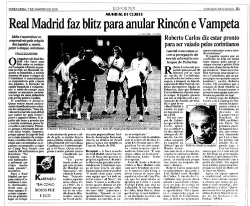 
          Imagem ilustrativa da imagem Corinthians foi campeão mundial em 2000? Veja como ‘Estadão’ reportou o título que completa 25 anos
          