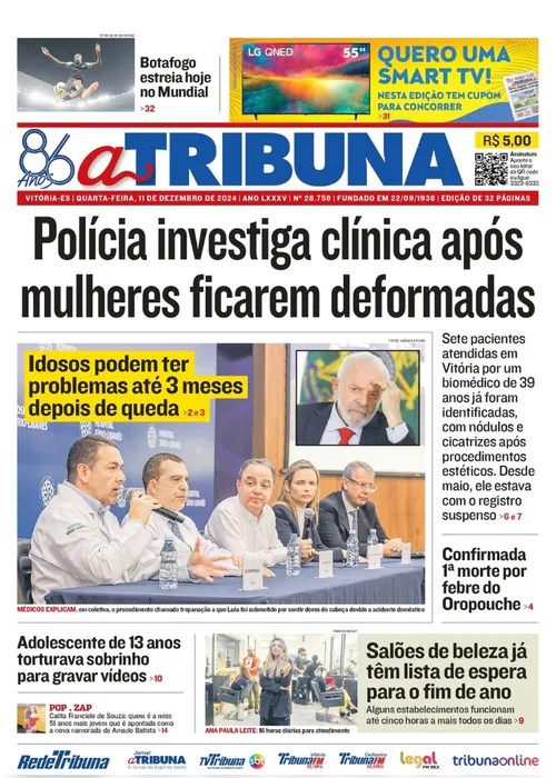 Imagem ilustrativa da imagem Confira os destaques do jornal A Tribuna desta quarta-feira