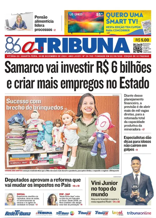 Imagem ilustrativa da imagem Confira os destaques do jornal A Tribuna desta quarta-feira