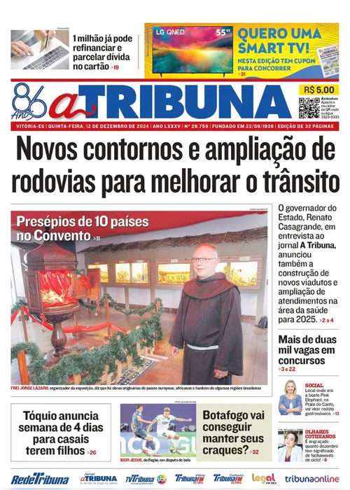 Imagem ilustrativa da imagem Confira os destaques do jornal A Tribuna desta quinta-feira