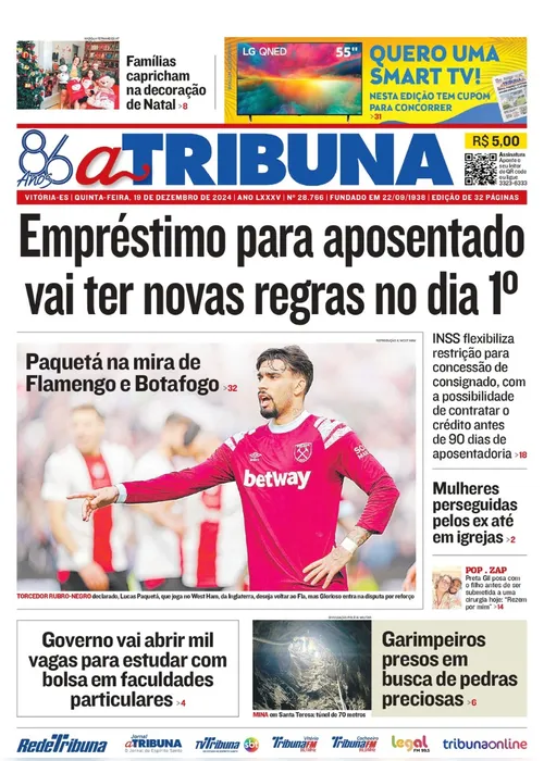 Imagem ilustrativa da imagem Confira os destaques do jornal A Tribuna desta quinta-feira