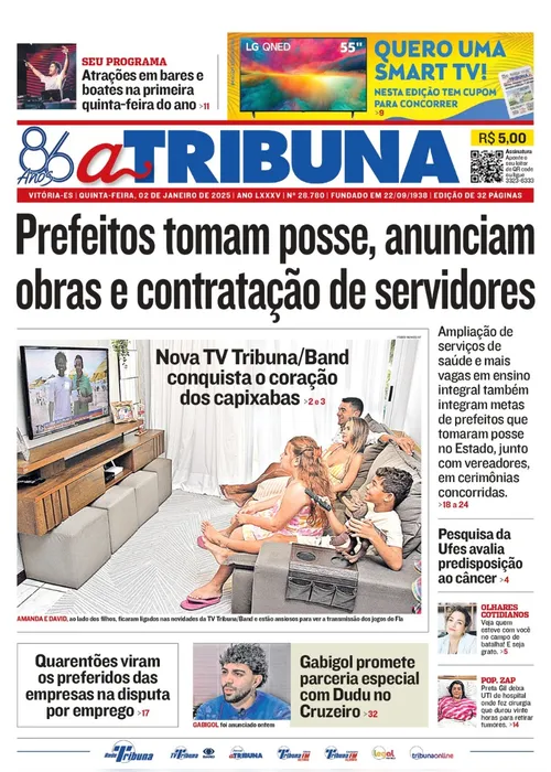 Imagem ilustrativa da imagem Confira os destaques do jornal A Tribuna desta quinta-feira