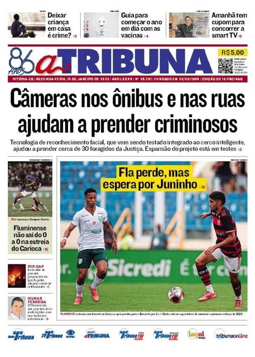 Imagem ilustrativa da imagem Confira os destaques do jornal A Tribuna desta segunda-feira