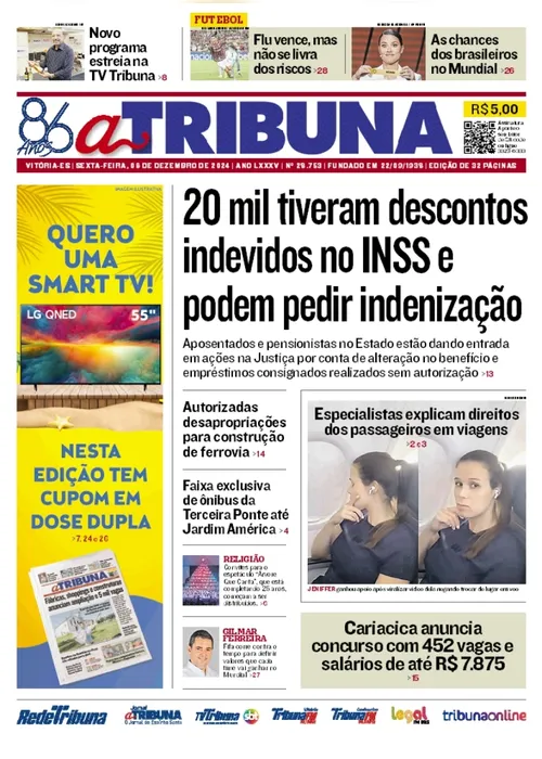 Imagem ilustrativa da imagem Confira os destaques do jornal A Tribuna desta sexta-feira