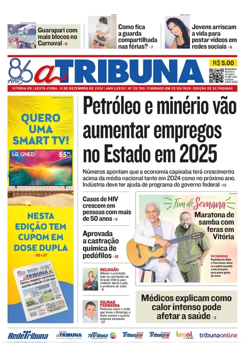 Imagem ilustrativa da imagem Confira os destaques do jornal A Tribuna desta sexta-feira