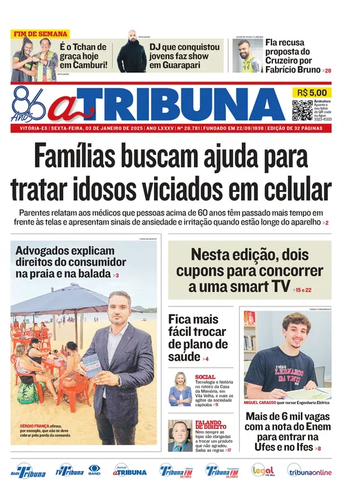 Imagem ilustrativa da imagem Confira os destaques do jornal A Tribuna desta sexta-feira