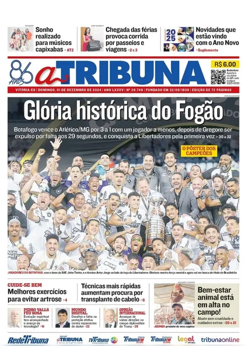 Imagem ilustrativa da imagem Confira os destaques do jornal A Tribuna deste domingo