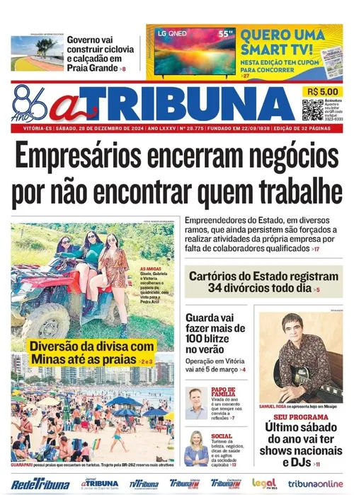 Imagem ilustrativa da imagem Confira os destaques do jornal A Tribuna deste sábado