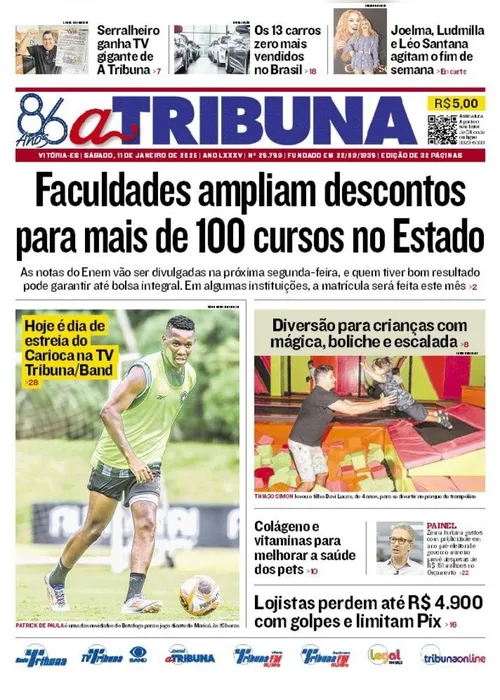 Imagem ilustrativa da imagem Confira os destaques do jornal A Tribuna deste sábado