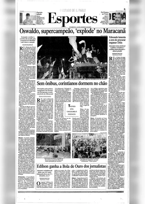 Imagem ilustrativa da imagem Corinthians foi campeão mundial em 2000? Veja como ‘Estadão’ reportou o título que completa 25 anos