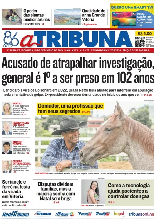 Imagem ilustrativa da imagem Veja os destaques do jornal A Tribuna deste domingo, dia 15 de dezembro