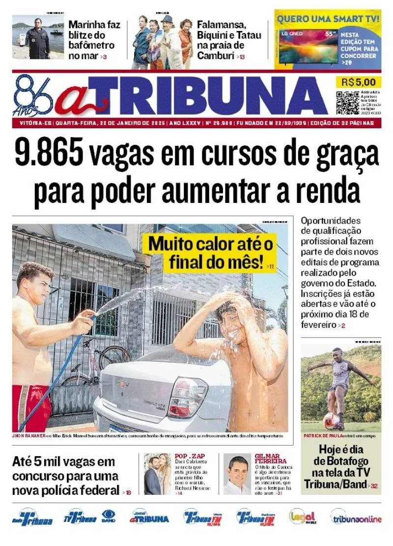 Imagem ilustrativa da imagem Confira os destaques do jornal A Tribuna desta quarta-feira