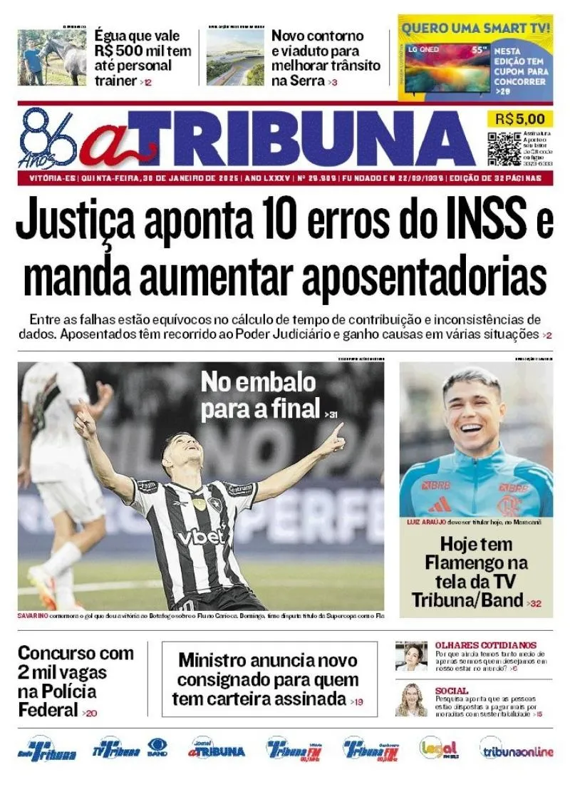 Imagem ilustrativa da imagem Confira os destaques do jornal A Tribuna desta quinta-feira