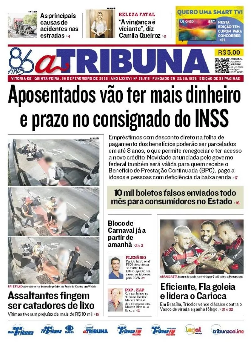 Imagem ilustrativa da imagem Confira os destaques do jornal A Tribuna desta quinta-feira