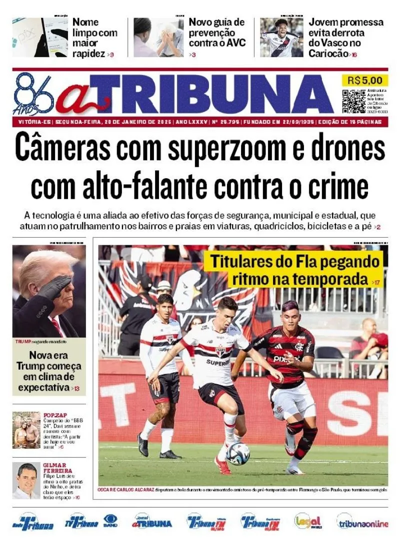 Imagem ilustrativa da imagem Confira os destaques do jornal A Tribuna desta segunda-feira