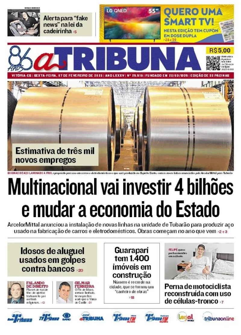 Imagem ilustrativa da imagem Confira os destaques do jornal A Tribuna desta sexta-feira