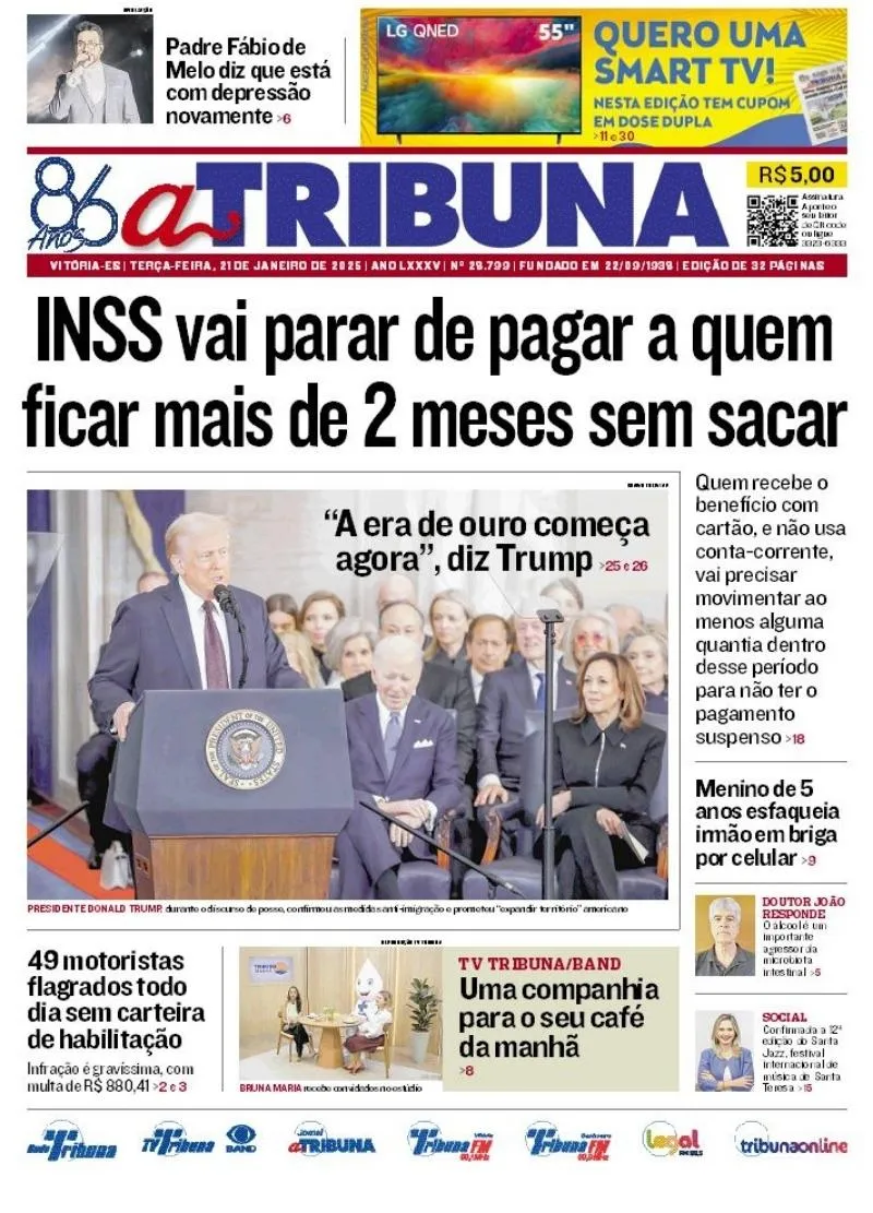 Imagem ilustrativa da imagem Confira os destaques do jornal A Tribuna desta terça-feira