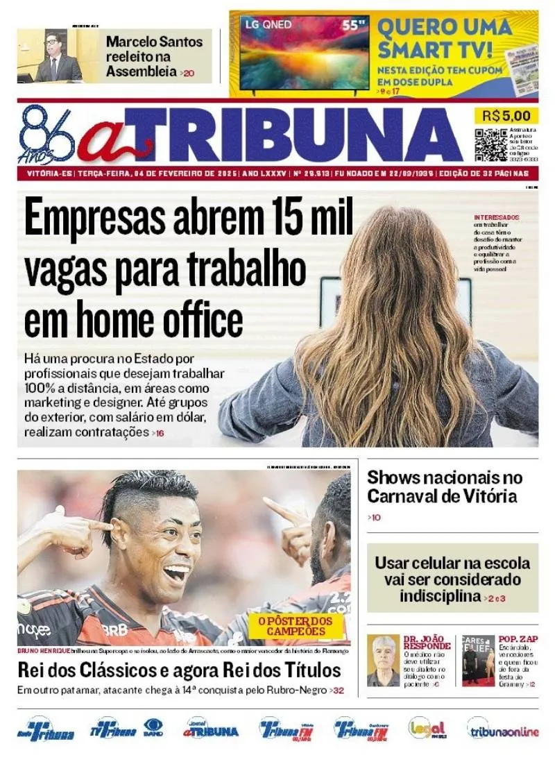 Imagem ilustrativa da imagem Confira os destaques do jornal A Tribuna desta terça-feira