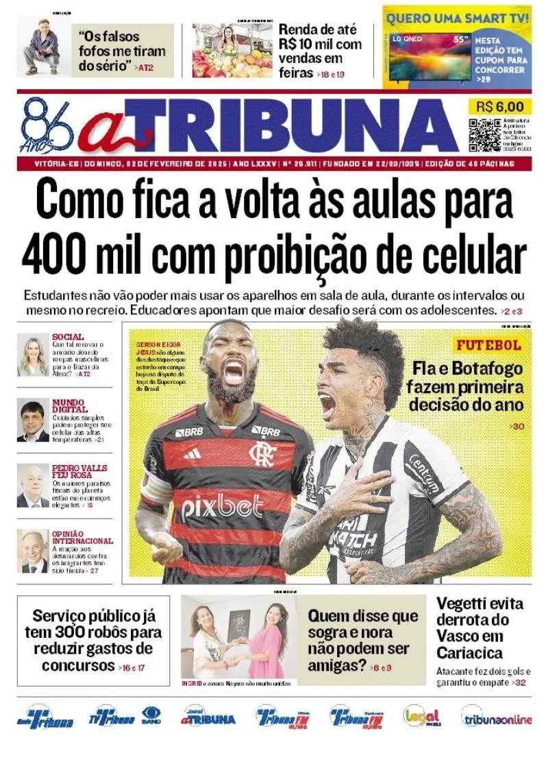 Imagem ilustrativa da imagem Confira os destaques do jornal A Tribuna deste domingo