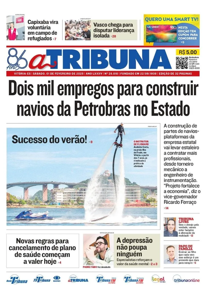 Imagem ilustrativa da imagem Confira os destaques do jornal A Tribuna deste sábado