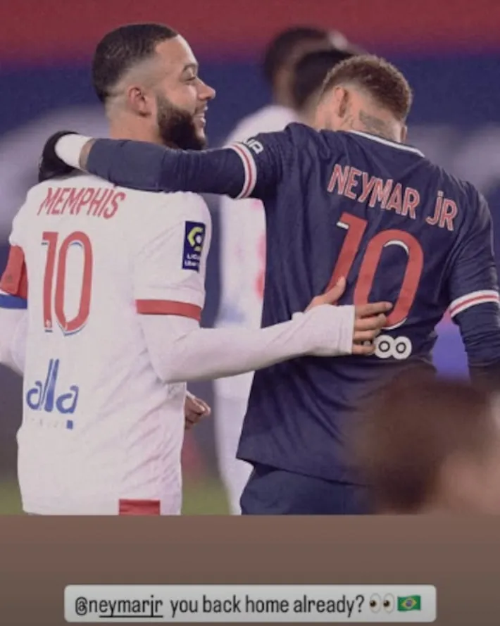 Imagem ilustrativa da imagem Memphis Depay envia mensagem para Neymar: ‘Já voltou pra casa?’