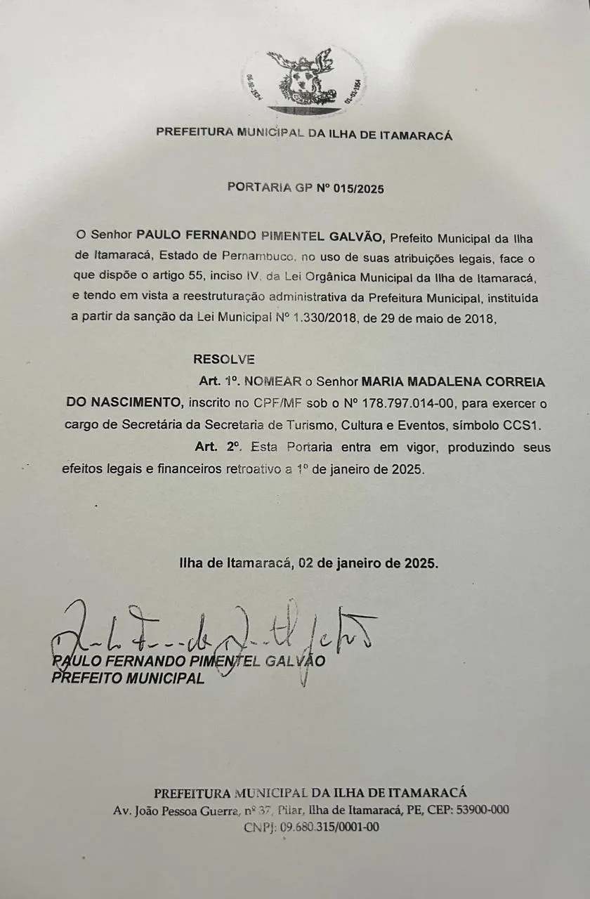 Imagem ilustrativa da imagem Paulo Galvão, prefeito de Itamaracá, busca esfriar tensão com Lia de Itamaracá