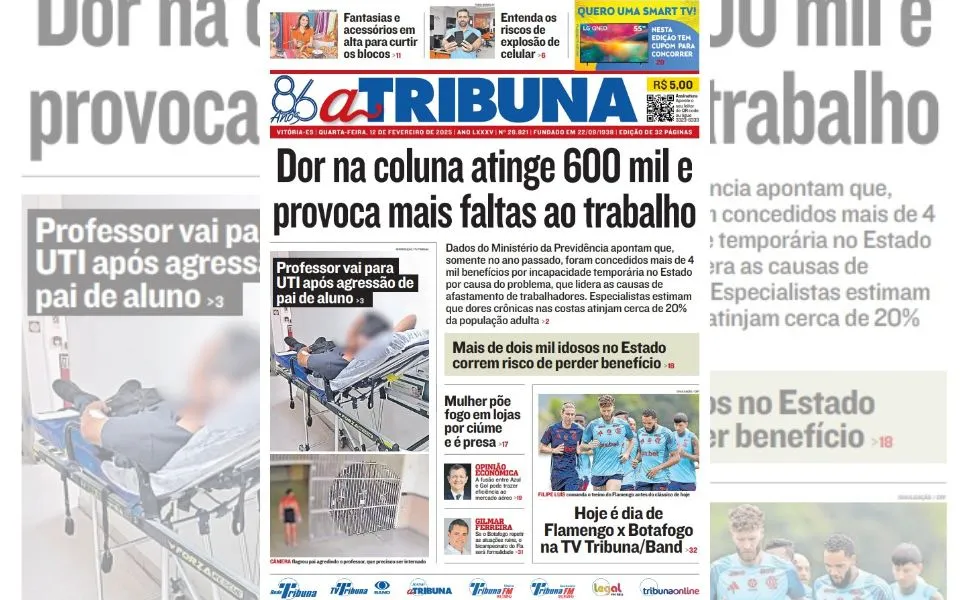 Imagem ilustrativa da imagem Confira os destaques do jornal A Tribuna desta quarta-feira