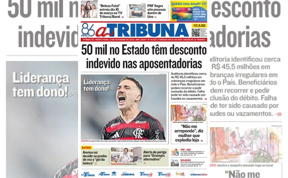 Imagem ilustrativa da imagem Confira os destaques do jornal A Tribuna desta quinta-feira