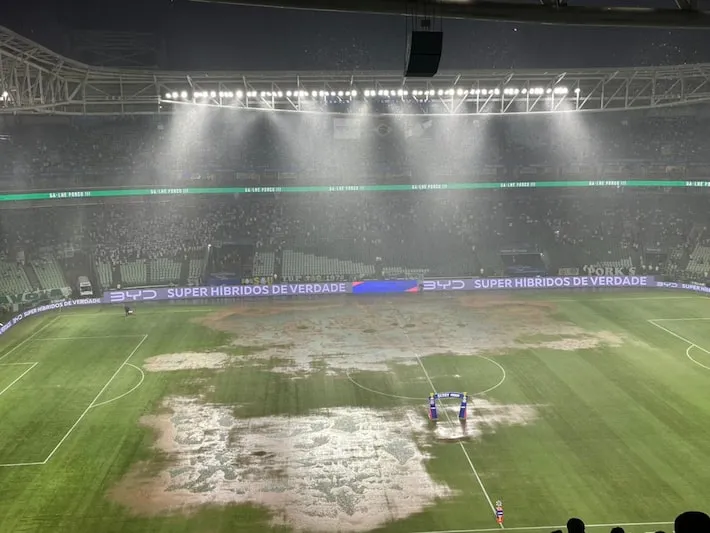 Imagem ilustrativa da imagem Granizo machuca jogadores e campo fica irreconhecível antes de Palmeiras x Corinthians