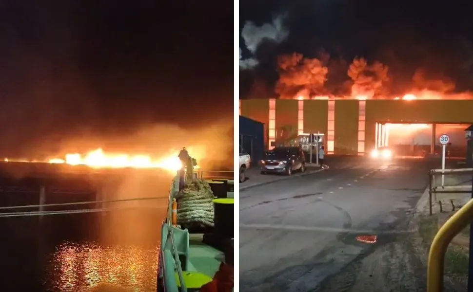 Imagem ilustrativa da imagem Incêndio atinge Porto de Tubarão em Vitória