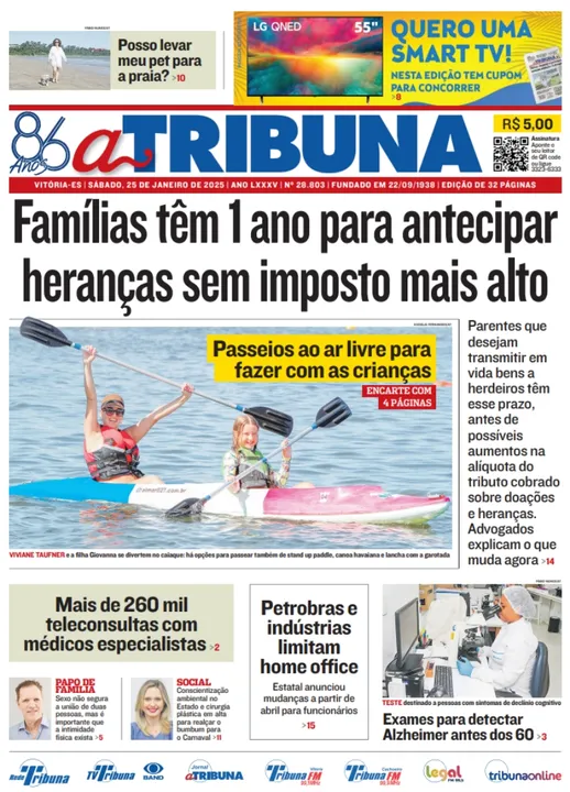 Imagem ilustrativa da imagem Veja os destaques do jornal A Tribuna deste sábado, dia 25 de janeiro