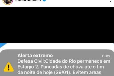 Imagem ilustrativa da imagem Novo alerta da Defesa Civil do Rio assusta cariocas; prefeito se desculpa, mas diz para se acostumar