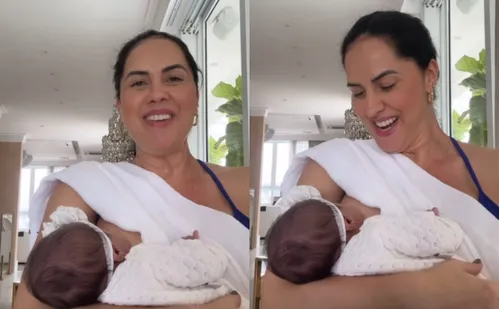 
          Imagem ilustrativa da imagem Graciele Lacerda rebate crítica por amamentar filha durante treino em casa
          