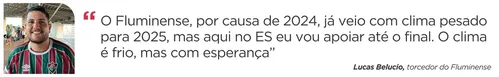 
          Imagem ilustrativa da imagem Torcida do Fluminense no ES se frustra com empate sem gols no Kleber Andrade
          