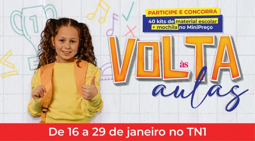 
          Imagem ilustrativa da imagem Veja como concorrer a 40 kits escolares da TV Tribuna e MiniPreço
          