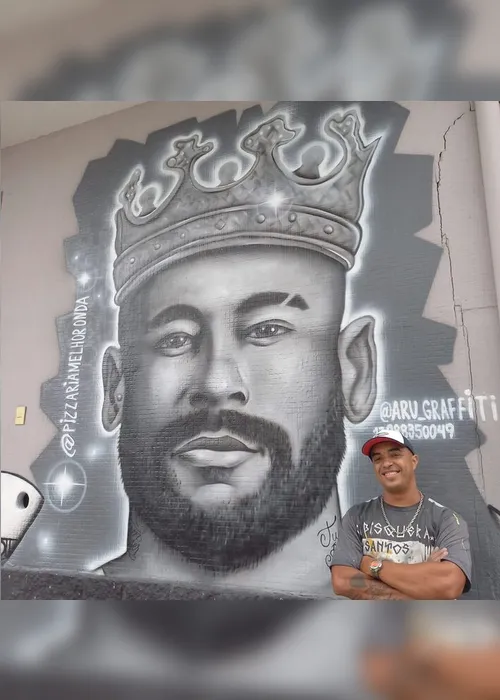 Imagem ilustrativa da imagem Artista faz grafite de Neymar e atrai torcedores na Vila Belmiro