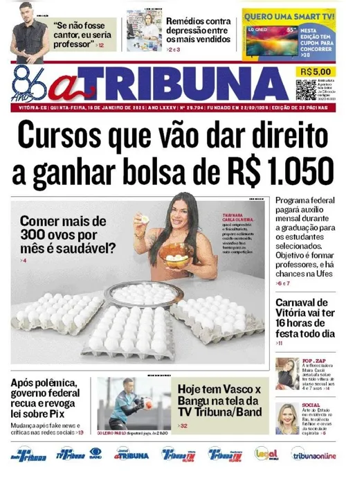 Imagem ilustrativa da imagem Confira os destaques do jornal A Tribuna desta quinta-feira
