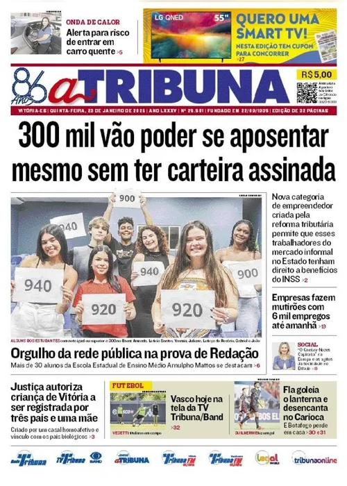 Imagem ilustrativa da imagem Confira os destaques do jornal A Tribuna desta quinta-feira