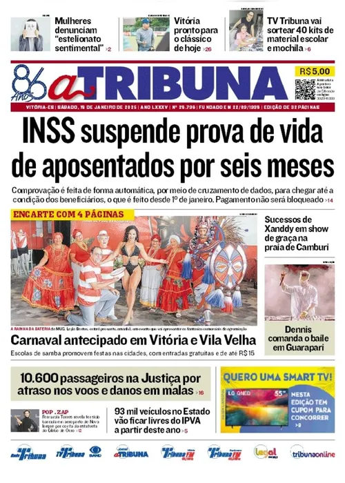 Imagem ilustrativa da imagem Confira os destaques do jornal A Tribuna deste sábado