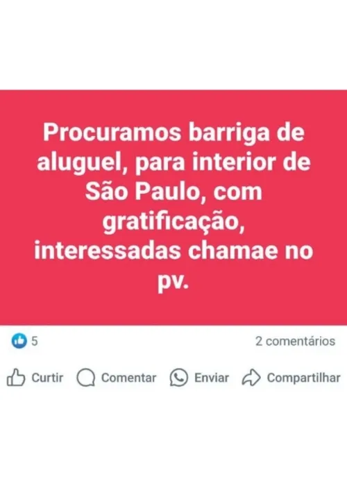 Imagem ilustrativa da imagem Mulheres oferecem barriga de aluguel por R$ 10 mil na internet