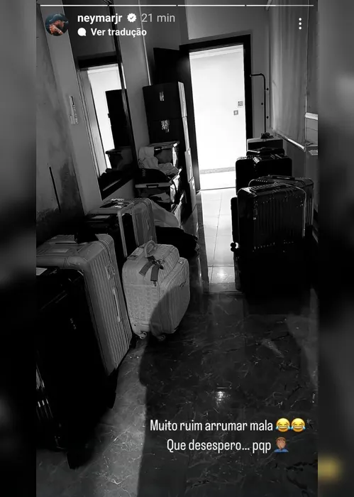 Imagem ilustrativa da imagem Neymar posta foto a caminho do Santos e brinca: ‘Muito ruim arrumar mala’