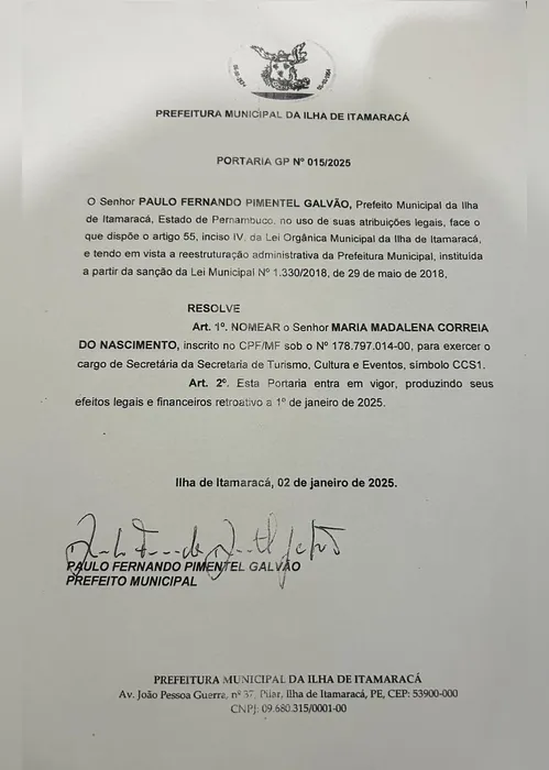 Imagem ilustrativa da imagem Paulo Galvão, prefeito de Itamaracá, busca esfriar tensão com Lia de Itamaracá