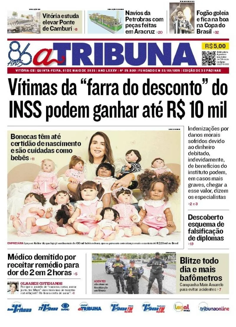 Imagem ilustrativa da imagem Confira os destaques do jornal A Tribuna desta quinta-feira