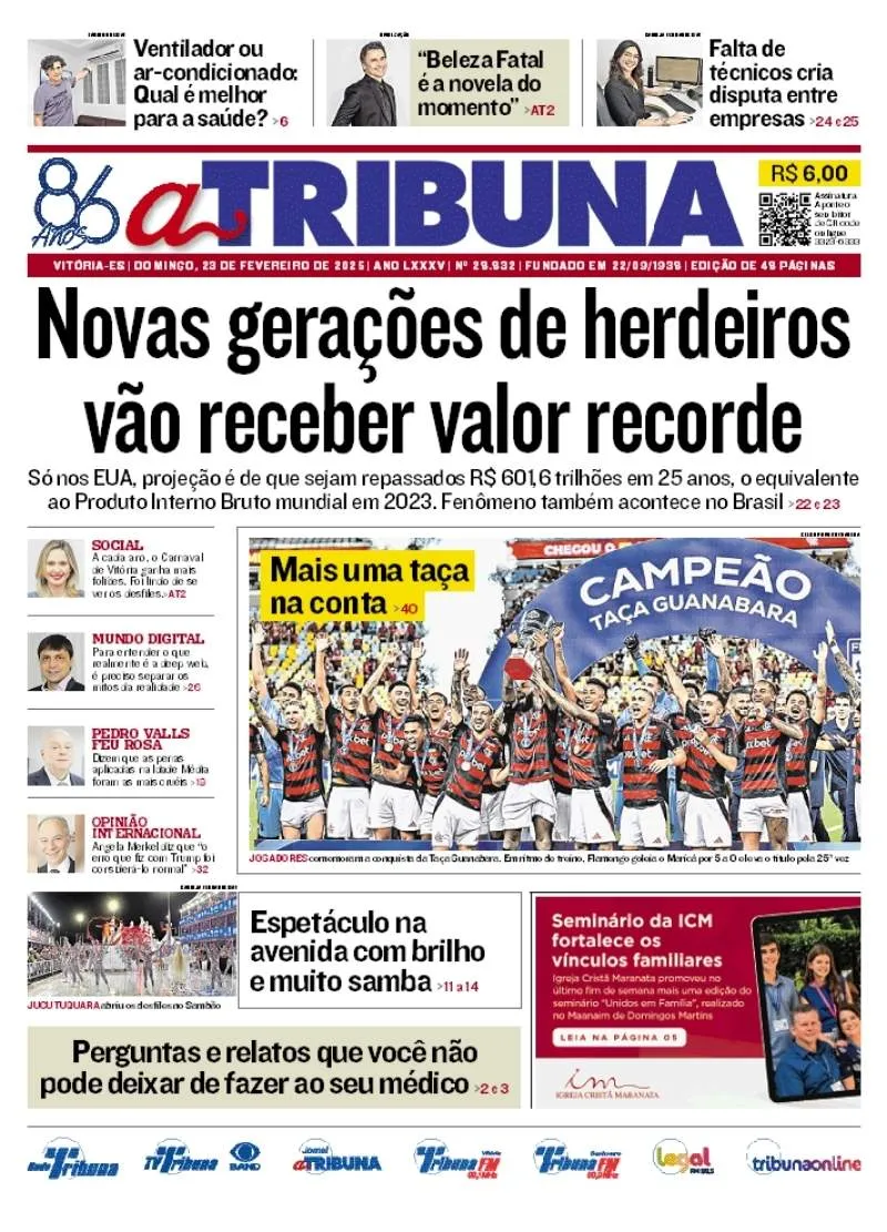 Imagem ilustrativa da imagem Confira os destaques do jornal A Tribuna deste domingo