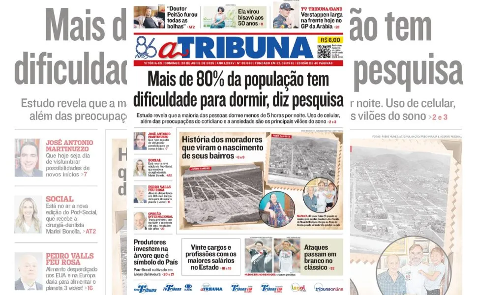 Imagem ilustrativa da imagem Confira os destaques do jornal A Tribuna deste domingo