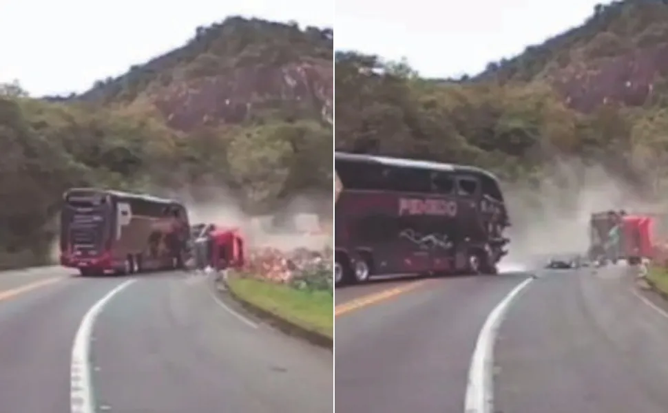 Imagem ilustrativa da imagem “Foi uma cena de terror”, conta sobrevivente de acidente entre ônibus e carreta