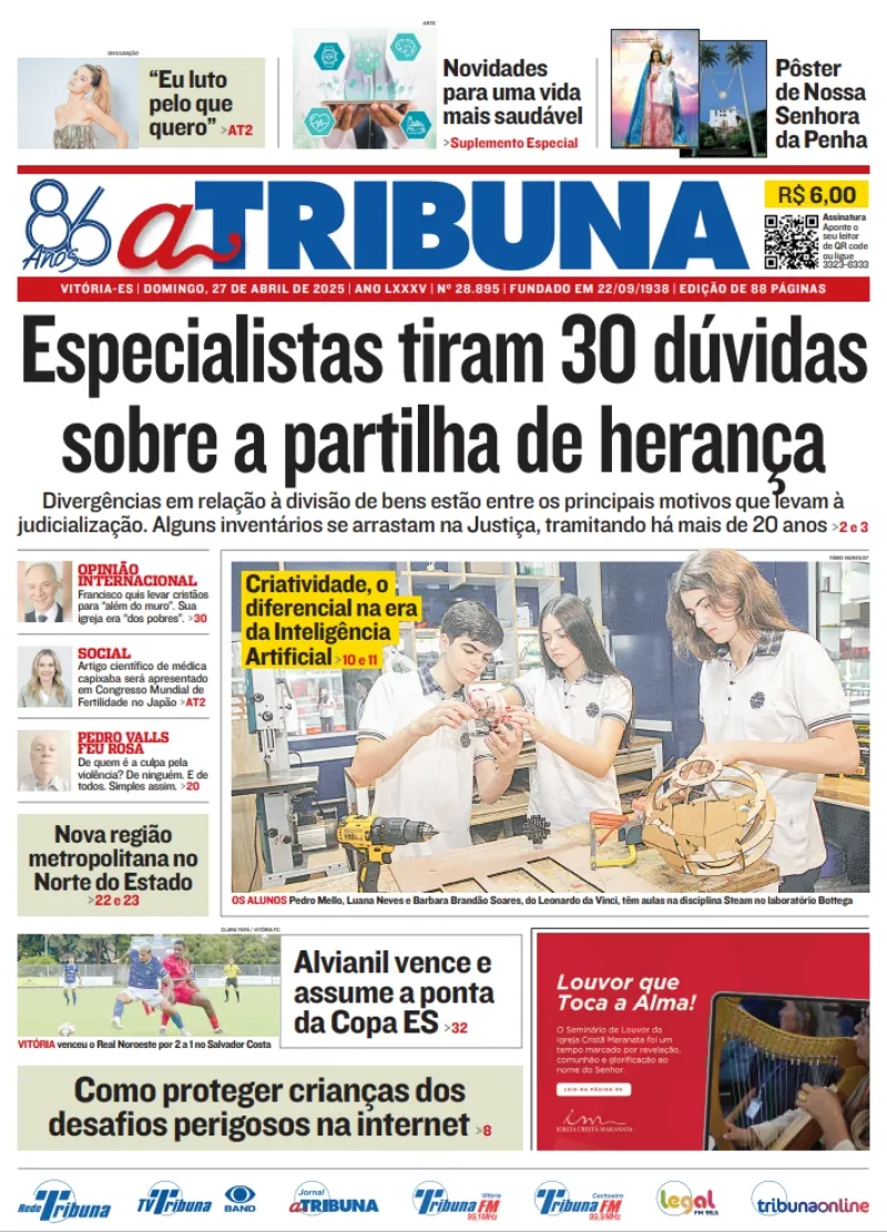 Imagem ilustrativa da imagem Veja os destaques de A Tribuna deste domingo, dia 27 de abril