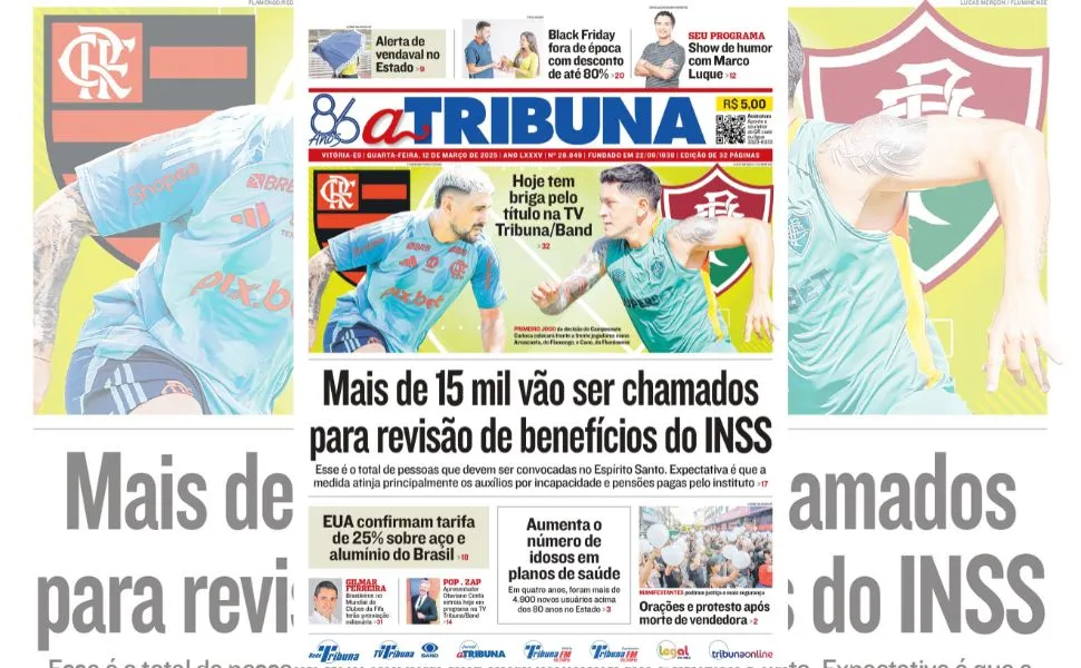 Imagem ilustrativa da imagem Confira os destaques do jornal A Tribuna desta quarta